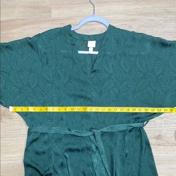H&M Green Kaftan Midi Maxi Dress Palm Leaf Print Belted V-Neck‎ US 6 - Picture 13 of 16